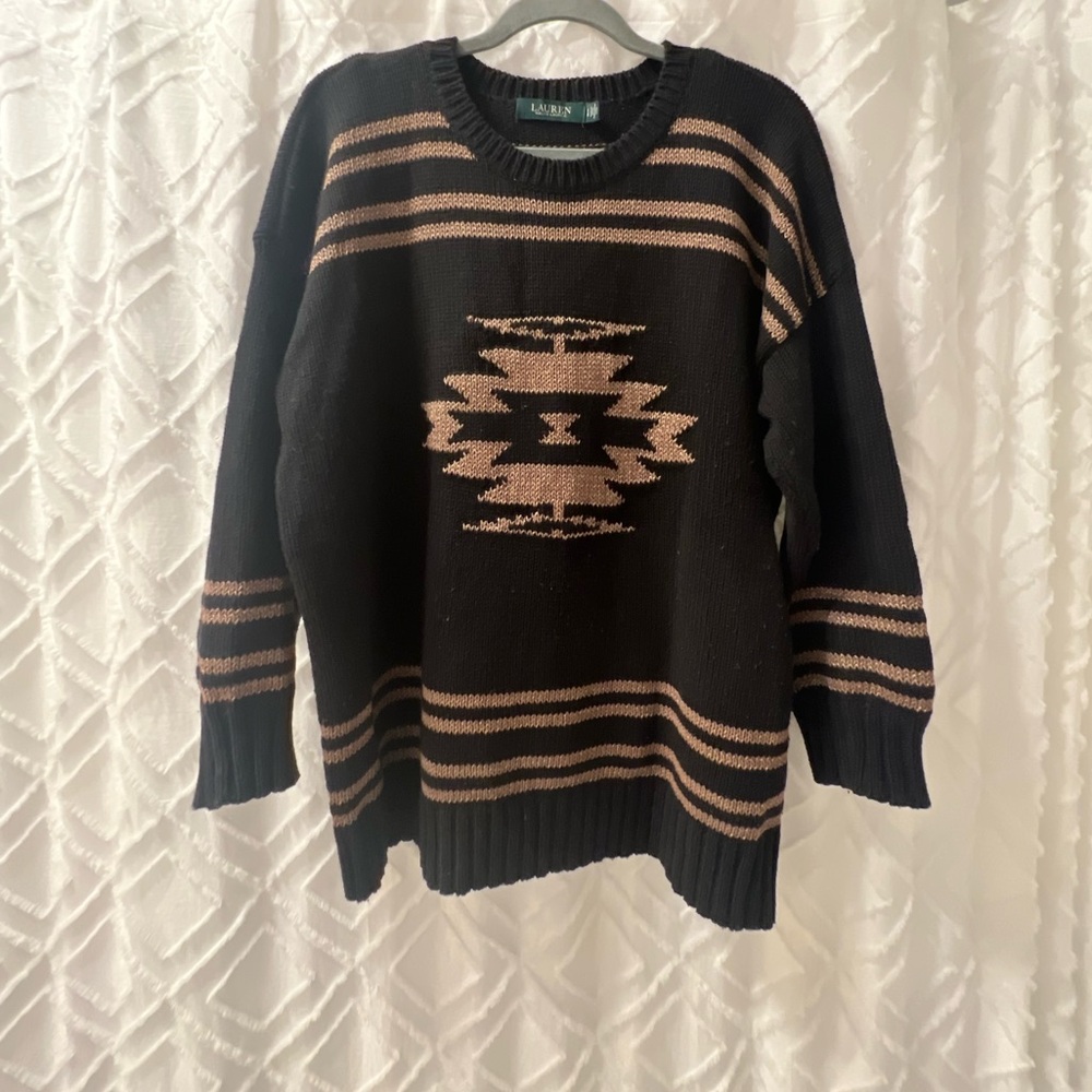Lauren by Ralph Lauren 1x black/brown print sweater